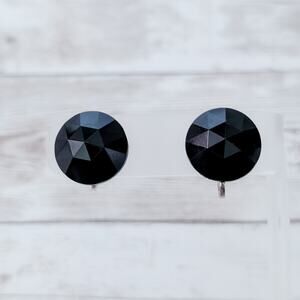 Vintage Screw On Earrings Retro Black Faceted Circle